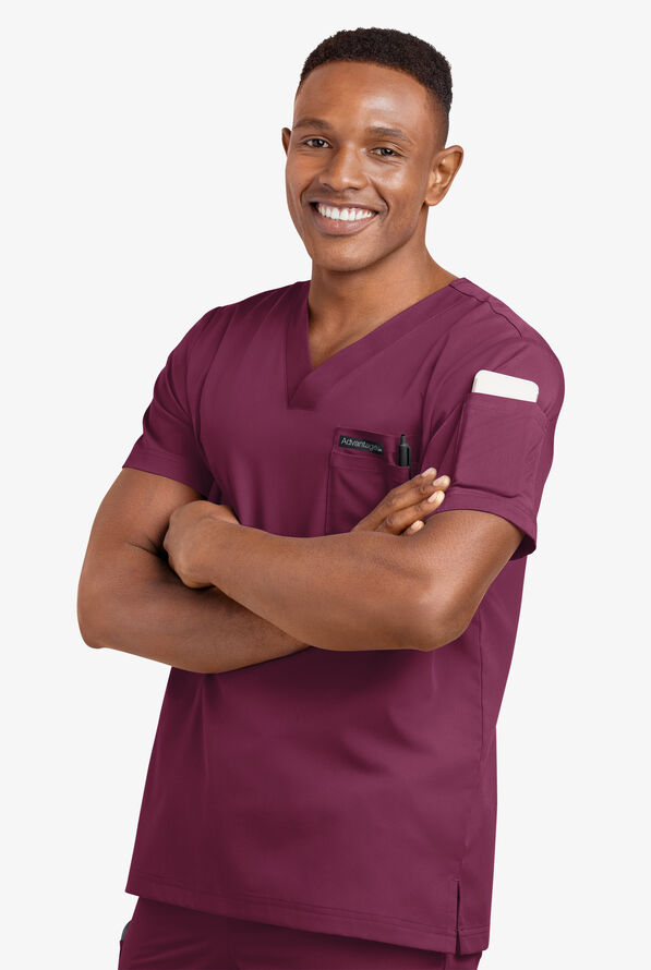 Advantage STRETCH Men's 4-Pocket V-Neck Scrub Top - Wine - 6