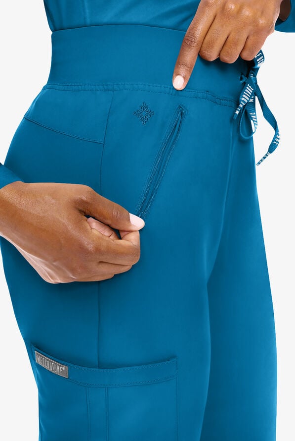 Med Couture Insight Women's 4-Pocket Zipper Cargo Pocket Scrub Pants - Ocean Abyss - 2