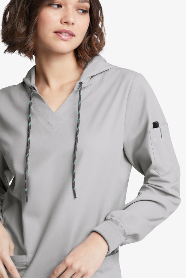 Sudadera m&eacute;dica manga larga Butter-Soft Originals con capucha y 5 bolsillos para mujer - Silver - 5