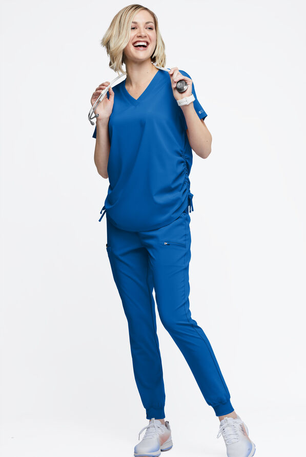 Easy STRETCH Tori Women's Cooling Knit Back Maternity Scrub Top - Royal - 6