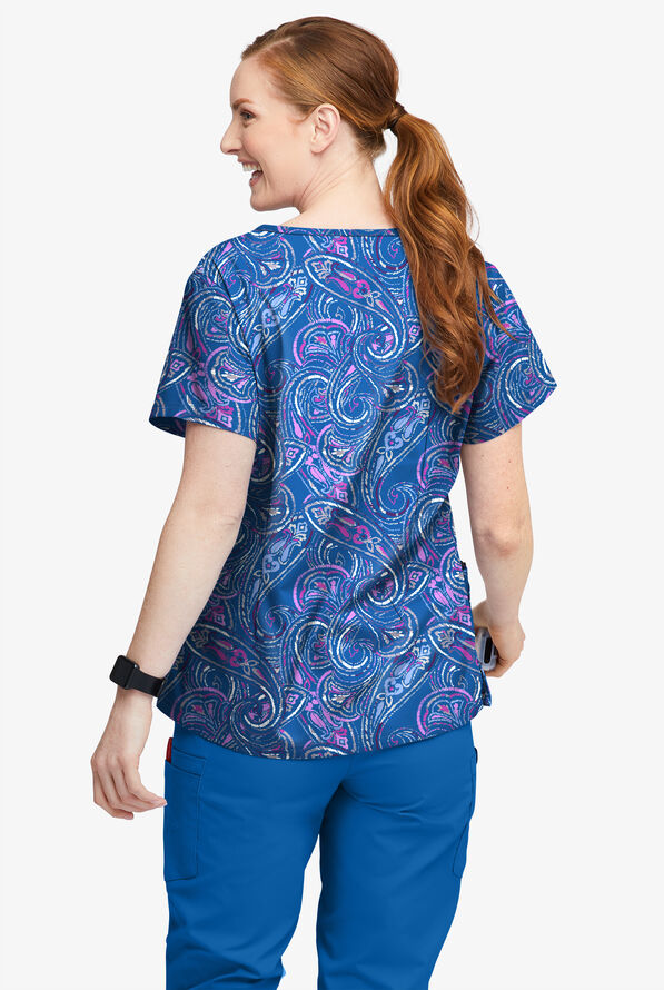 Blusa médica estampada Tafford Active STRETCH Elegant Paisley Royal con cuello en V con muesca y 4 bolsillos para mujer - null - 2