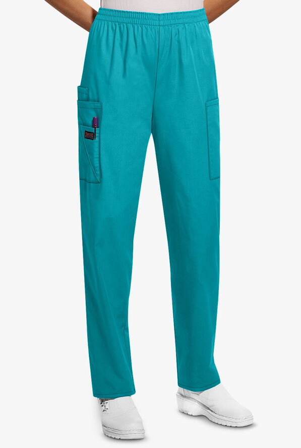 Cherokee Workwear Women's 4-Pocket Elastic Waist Utility Scrub Pants - Teal Blue - 1