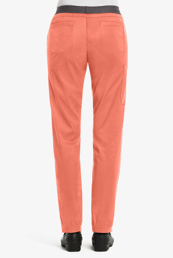 Maevn Matrix Women's 5-Pocket STRETCH Heather Elastic Waist Half Jogger Scrub Pants - Fresh Salmon/Heather Grey - 2