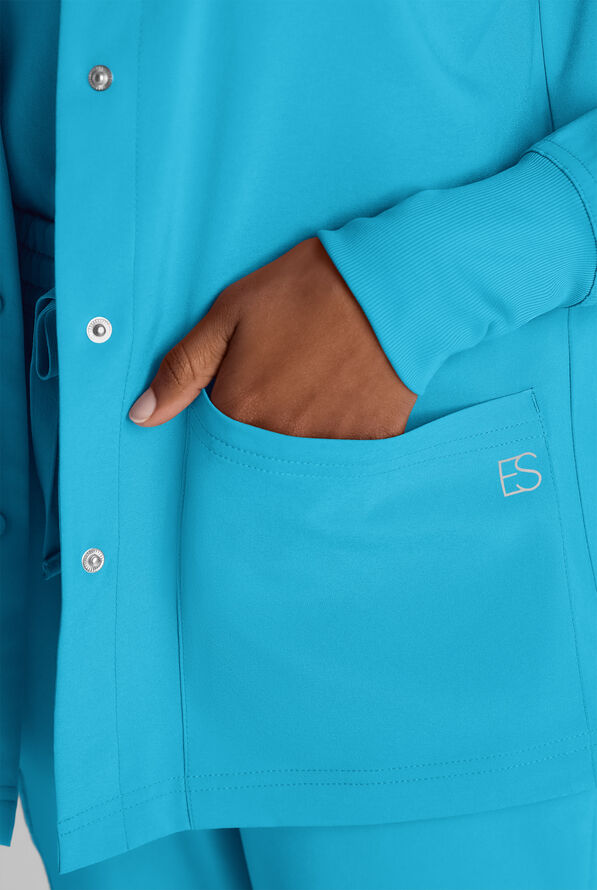 Easy STRETCH Rachel Women's 3-Pocket Snap Front Scrub Jacket - Turquoise - 4