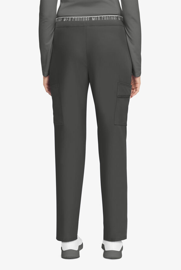 Med Couture Insight Women's 5-Pocket Logo Waistband Tapered Leg Cargo Scrub Pants - Pewter - 4