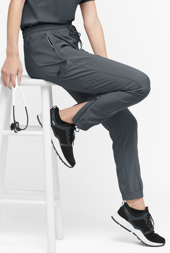 Easy STRETCH Kourtney Women's 5 Pocket Modern Slim Leg Jogger Scrub Pants - Petite - Pewter - 1