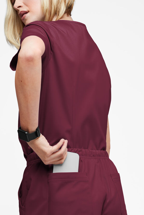 Butter-Soft STRETCH Women's V-Neck Tuck In Top - Wine - 4