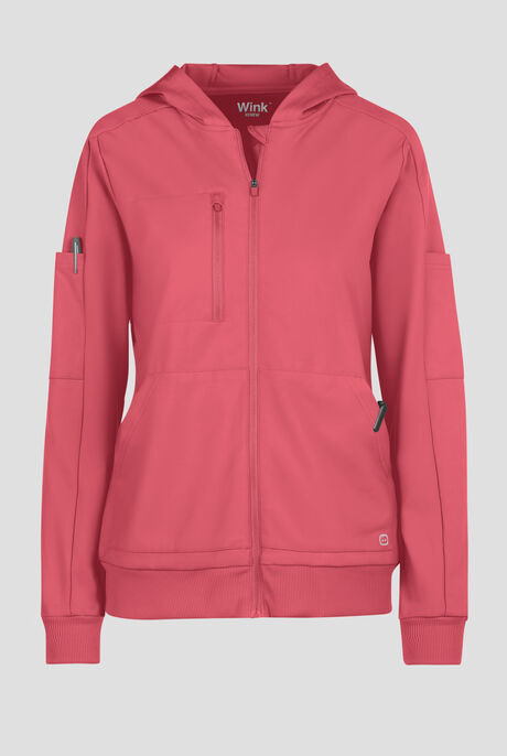 Wink Renew Knit Women's 4-Pocket STRETCH Front Zip Scrub Hoodie Jacket