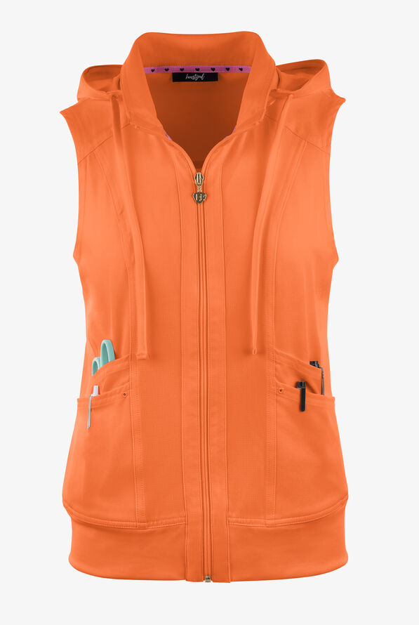 heartsoul Break On Through Women's 4-Pocket STRETCH With Removable Hoodie Scrub Vest - Cantaloupe - 1