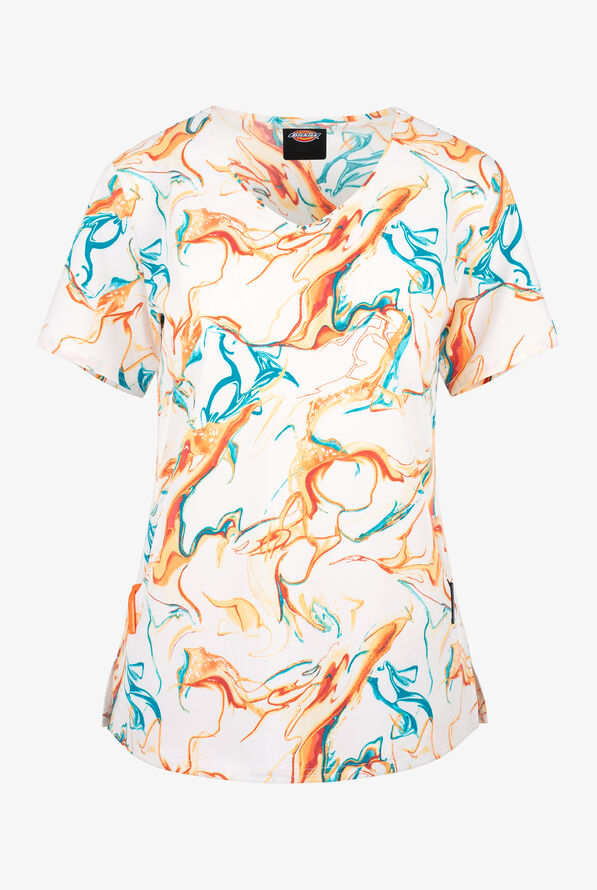 Dickies Mineral Swirl Women's 2-Pocket STRETCH V-Neck Print Scrub Top - null - 1
