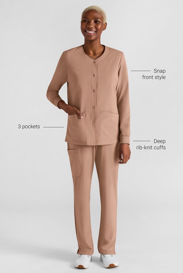 Chaqueta m&eacute;dica Easy STRETCH con botones a presi&oacute;n y 3 bolsillos para mujer - Warm Terrazzo - 3