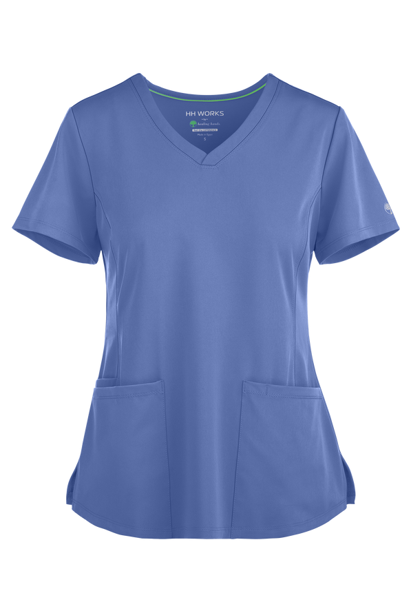 HH Works by Healing Hands Monica Women's 4-Pocket STRETCH V-Neck Scrub Top - Ceil Blue - 1