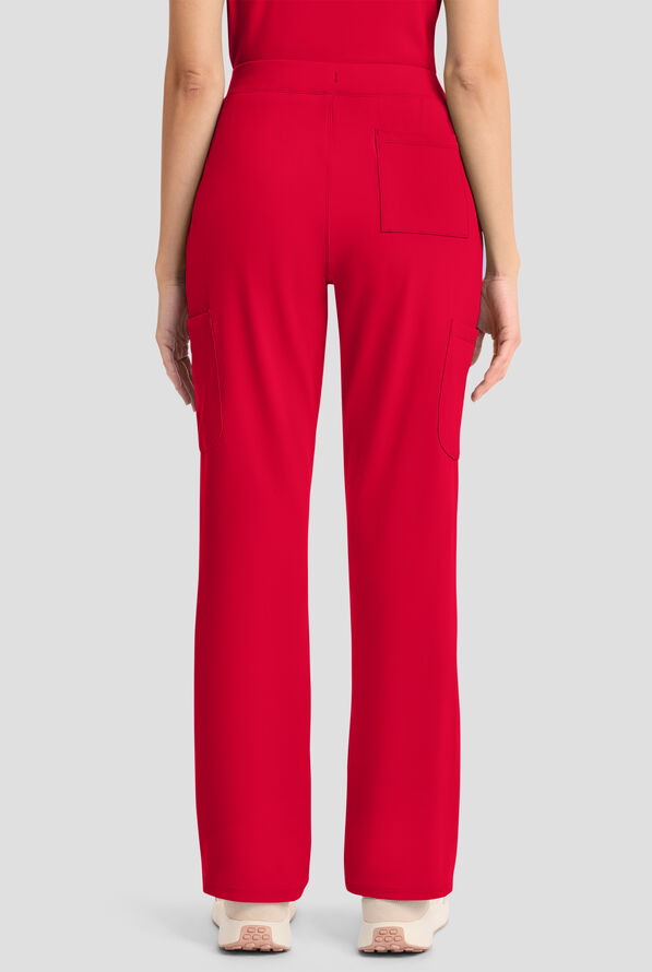 Cherokee Achieve Women's 5-Pocket STRETCH Elastic Waist Drawstring Cargo Scrub Pants - Red - 4