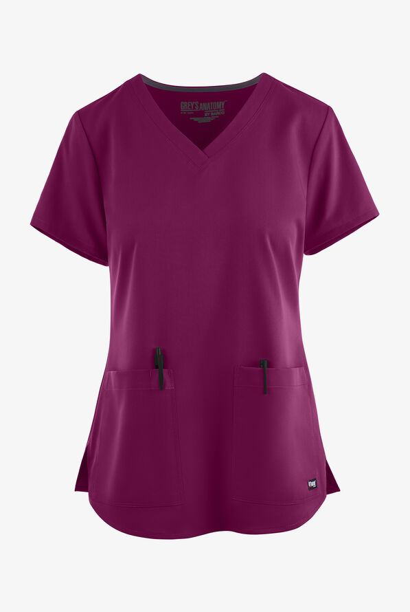 Blusa m&eacute;dica Grey's Anatomy de corte cl&aacute;sico con cuello en V y 2 bolsillos para mujer - Wine - 1
