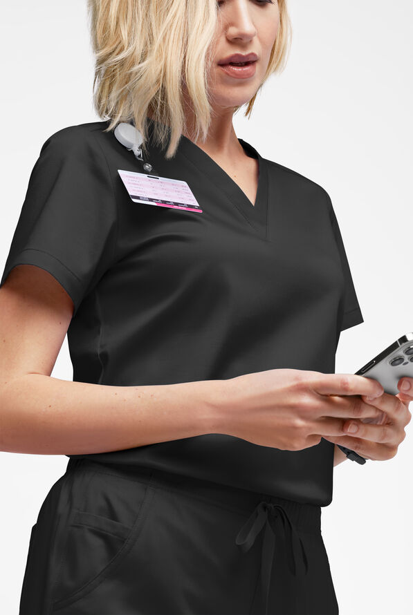 Butter-Soft STRETCH Women's V-Neck Tuck In Top - Black - 2