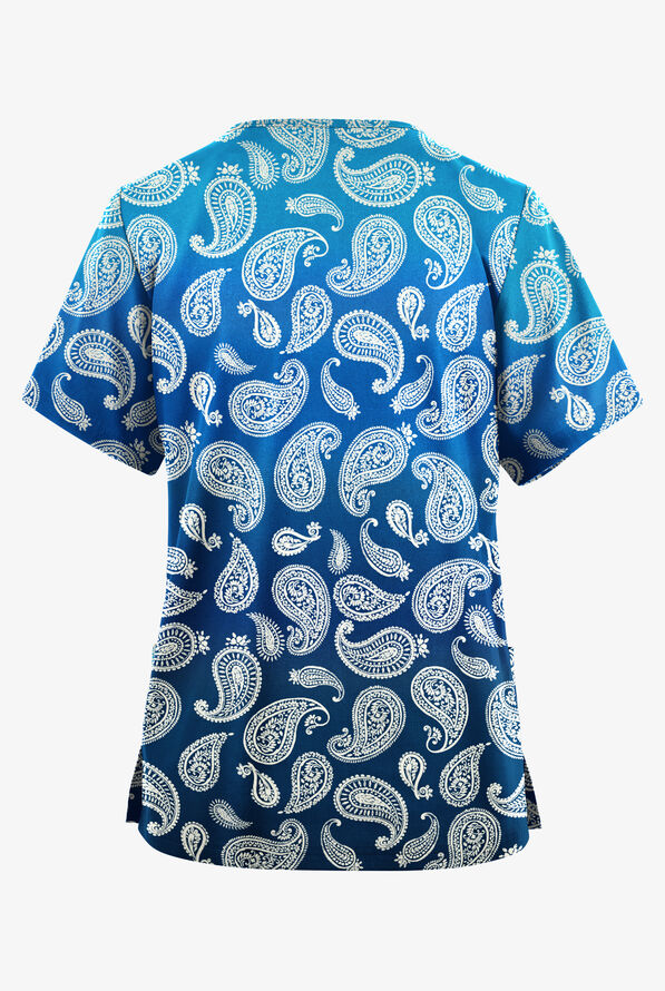 Butter-Soft Originals Paisley Gradient Women's 2-Pocket Classic Fit V-Neck Print Scrub Top - null - 2
