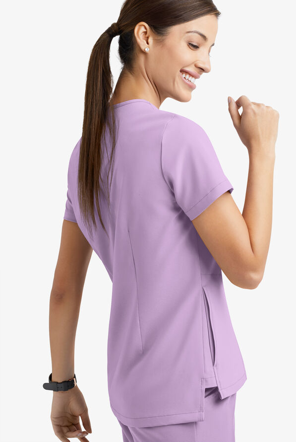 Easy STRETCH Taylor Women's 3-Pocket High Low Hem V-Neck Scrub Top - Amethyst Mist - 5