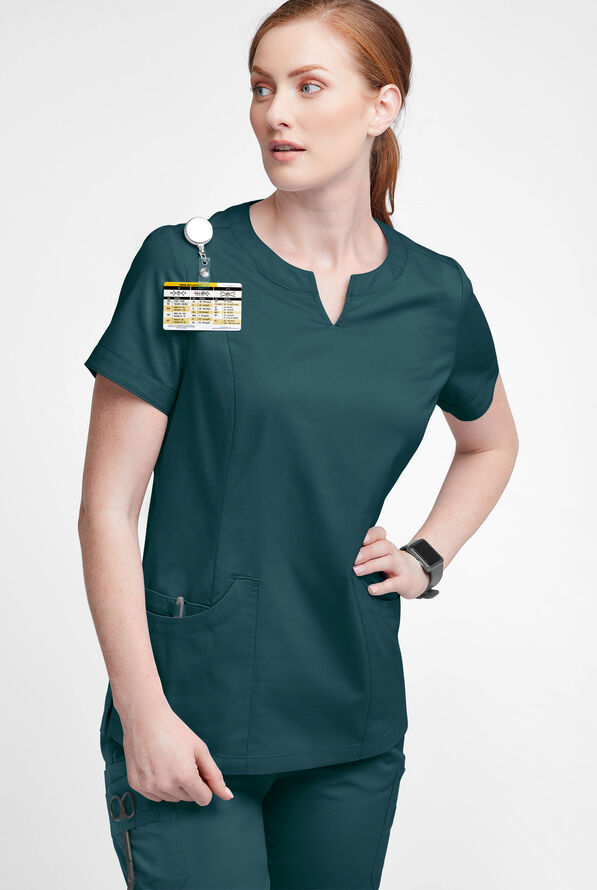 Butter-Soft STRETCH Women's 4-Pocket Notch Neck Scrub Top - Caribbean Blue - 2