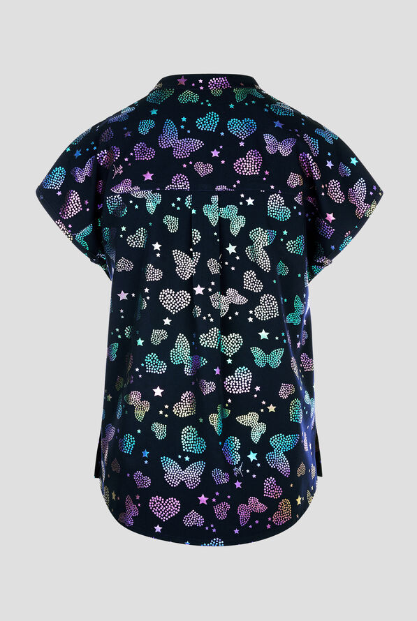 Betsey Johnson Butterfly Aura Navy Women's 1-Pocket STRETCH Round Neck Print Scrub Top - null - 2