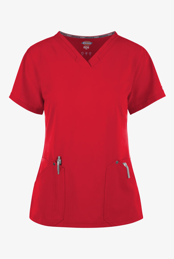 Dickies EDS NXT Women's 4-Pocket V-Neck Scrub Top - Red - 1