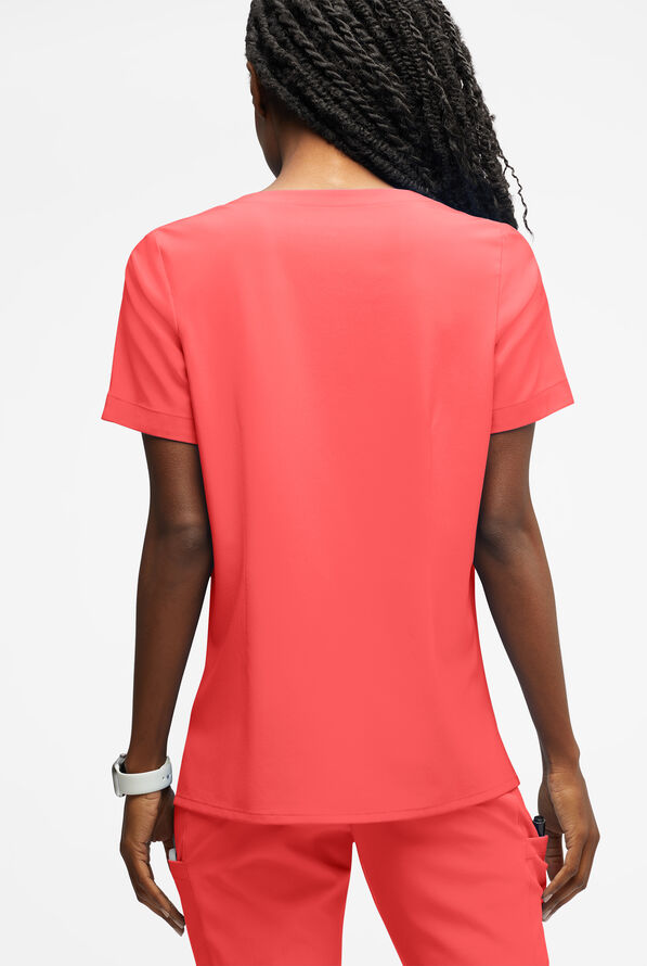 Blusa m&eacute;dica Easy STRETCH Amber con cuello con muesca y 4 bolsillos para mujer - Radiant Red - 3