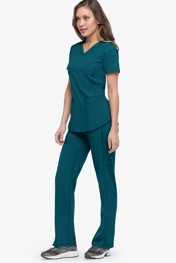Blusa médica Dickies Dynamix STRETCH con 3 bolsillos y cuello en V para mujer - Caribbean Blue - 2