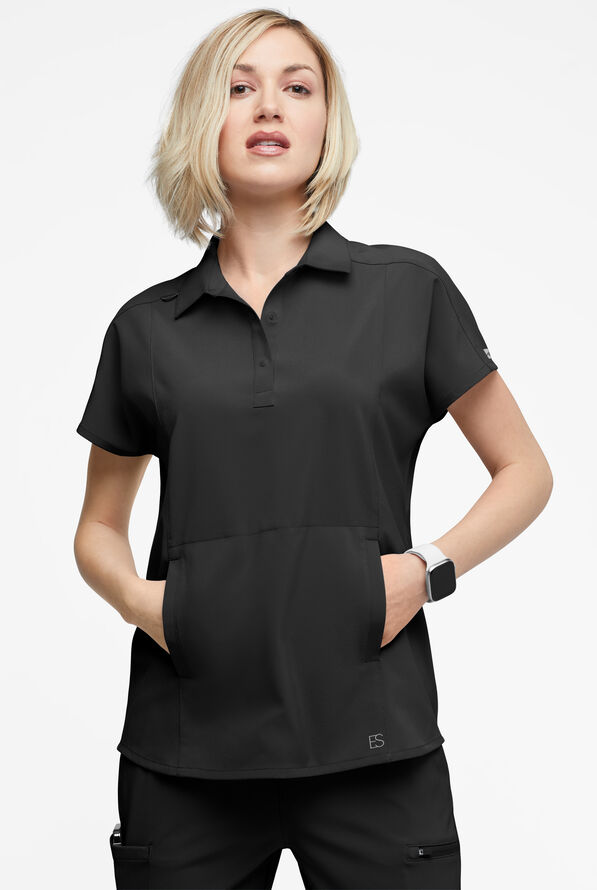 Blusa médica extra holgada Easy STRETCH LEA con mangas dolmán y 3 bolsillos para mujer - Onyx Black - 2