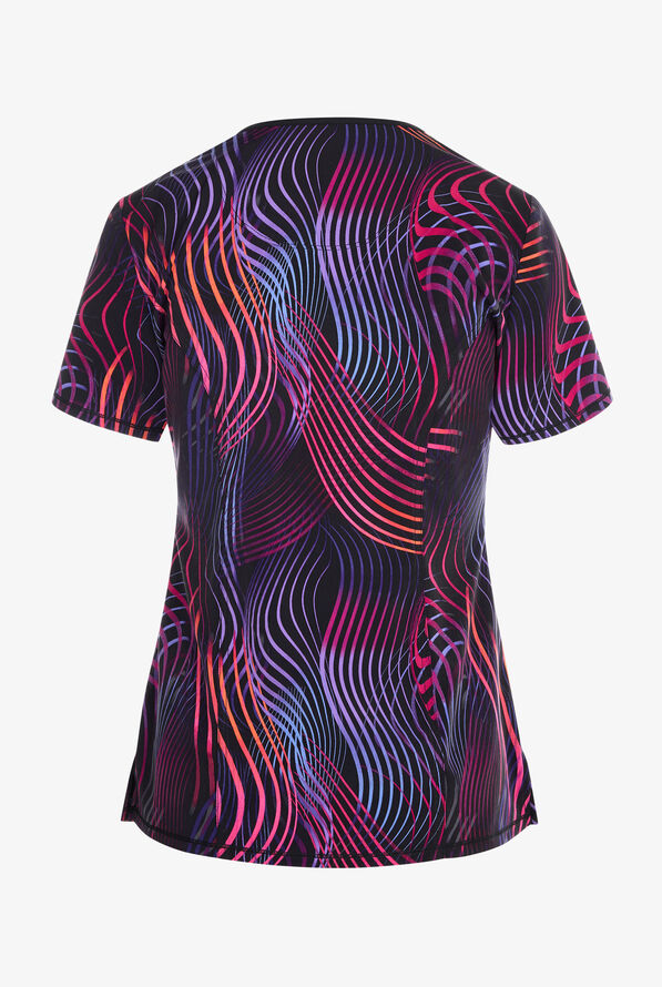Infinity Women's Digital Wavelength 2-Pocket STRETCH Y-Neck Print Scrub Top - null - 2
