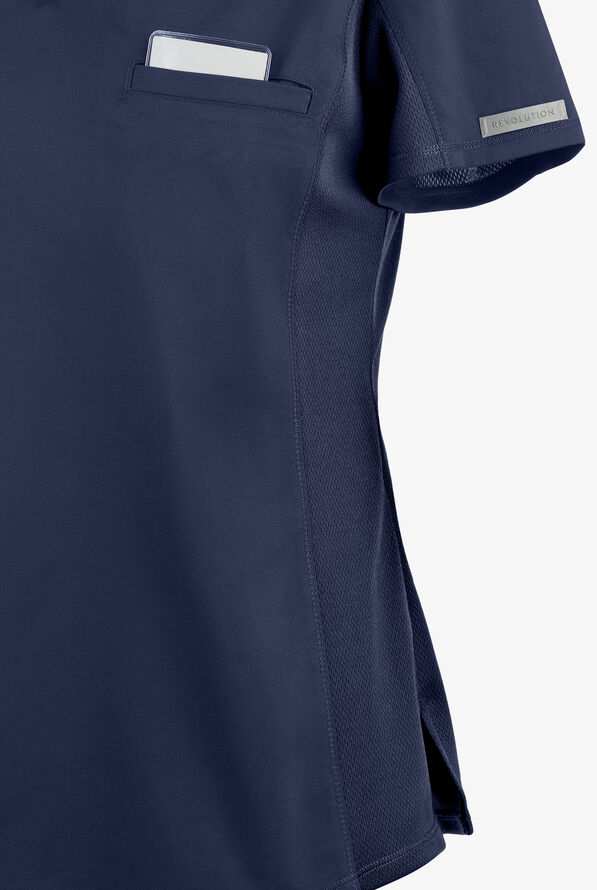Cherokee Workwear Revolution Women's 1-Pocket STRETCH Snap Front Polo Scrub Top - Navy - 3
