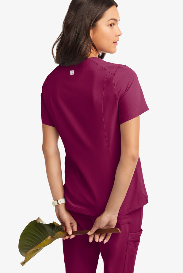 Butter-Soft Women's 6-Pocket V-Neck Scrub Top **Slightly IRREGULAR** - Wine - 4