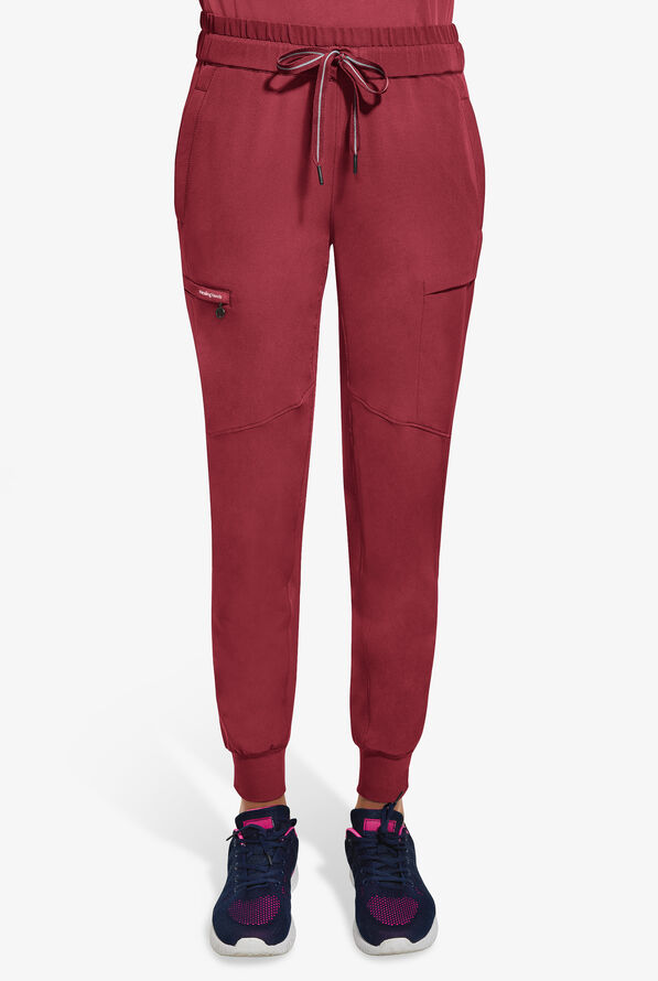 Healing Hands 360 Naya Women's 6-Pocket STRETCH Elastic Jogger Drawstring Scrub Pants - Garnet Red - 1
