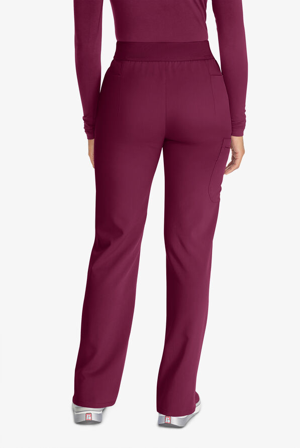 Cherokee Atmos Women's 5-Pocket STRETCH Coolmax Textured Elastic Waistband Cargo Scrub Pants - Wine - 3
