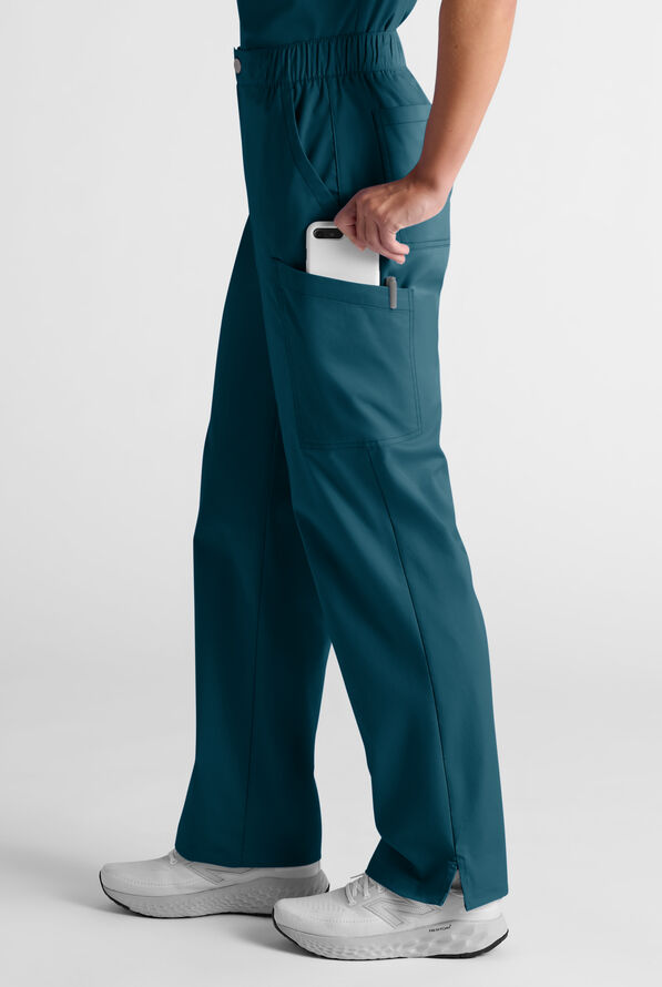 Butter-Soft STRETCH Women's 10-Pocket Cargo Button Front Pant With Fly Scrub Pants - Caribbean Blue - 3