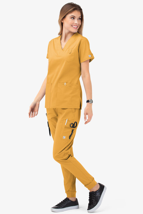 Butter-Soft STRETCH Women's 6-Pocket V-Neck Scrub Top - Apricot Sunset - 7