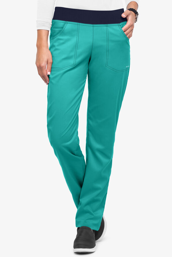 Pantalón médico UA Flex2 STRETCH petite estilo yoga con piernas rectas y 3 bolsillos para mujer - Teal/Navy - 1