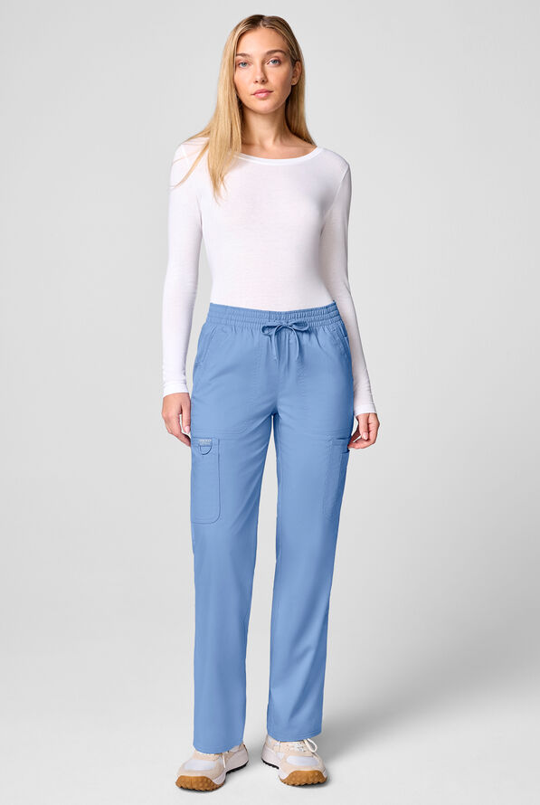 Cherokee Workwear Revolution Women's 12-Pocket STRETCH Drawstring Straight pant - Ceil Blue - 5