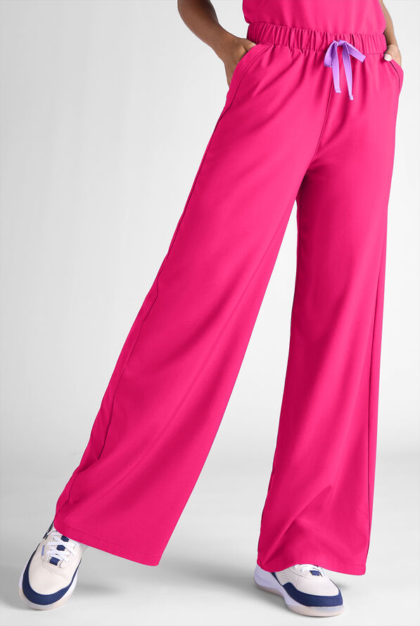 Easy STRETCH Hunter Women's 6-Pocket Relaxed Fit Wide Leg Scrub Pant - Petite - Reactive Pink - 1
