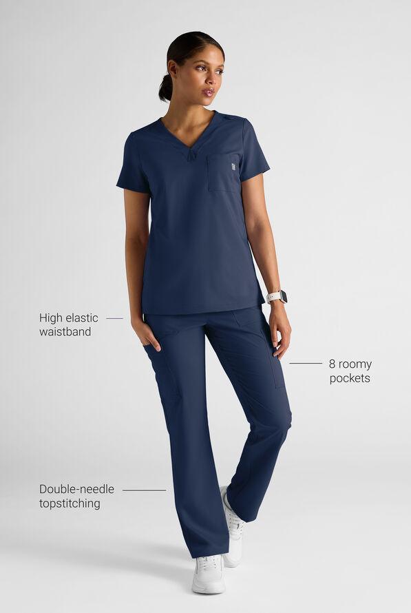 Butter-Soft STRETCH FLXTEK+ Women's 8-Pocket Straight Leg Cargo Scrub Pants - Tall - Navy - 3