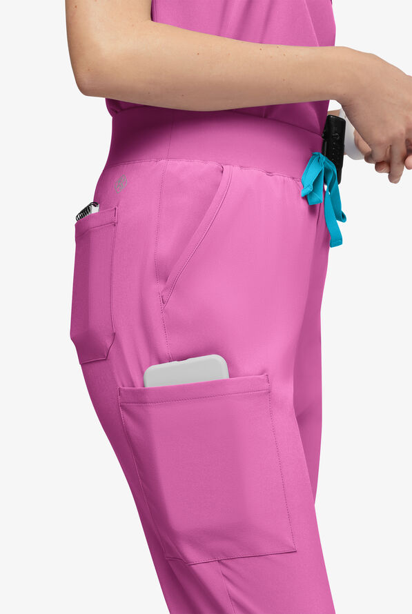 Easy STRETCH Olivia Women's 7-Pocket Slim Leg Jogger Scrub Pants - Petite - Magnesium Pink - 2