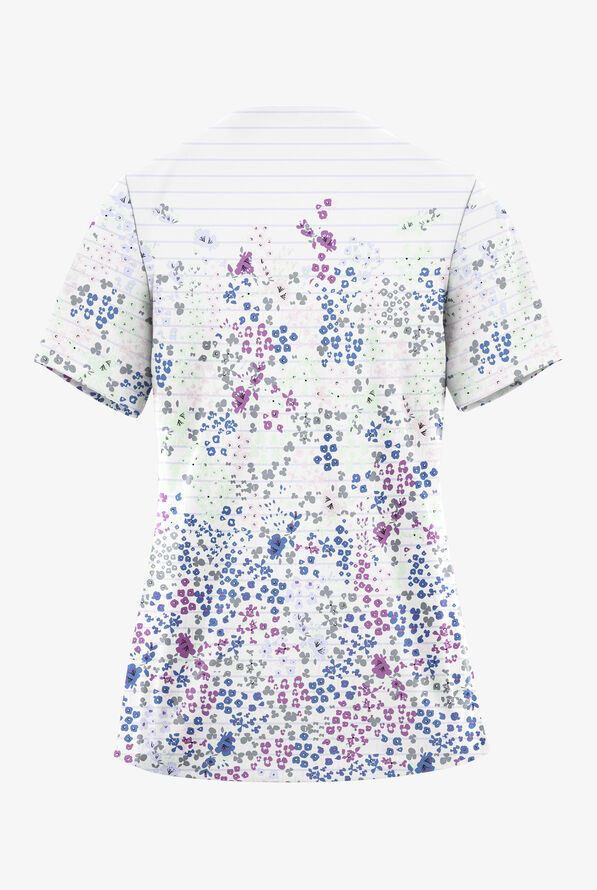 Blusa médica estampada Butter-soft Holland Garden White STRETCH con cuello en V para mujer - null - 2