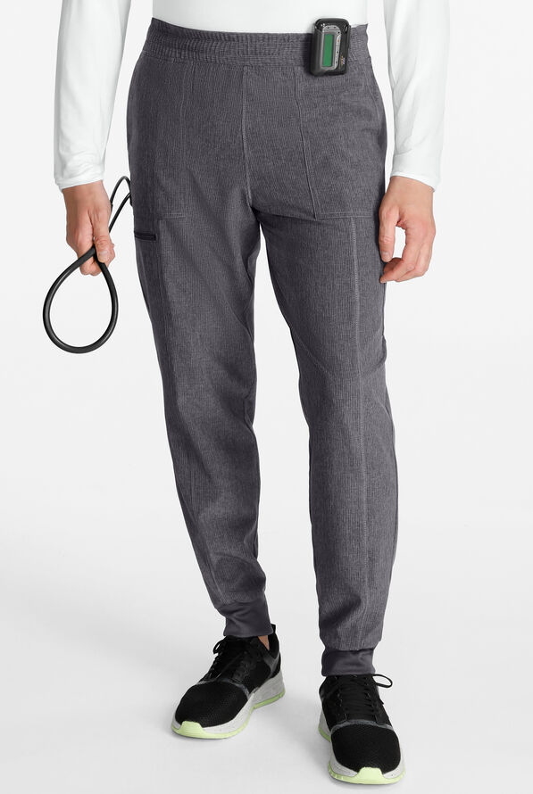 Cherokee Collection Men's 5-Pocket STRETCH Elastic Waistband Jogger Scrub Pants - Heather Pewter - 1