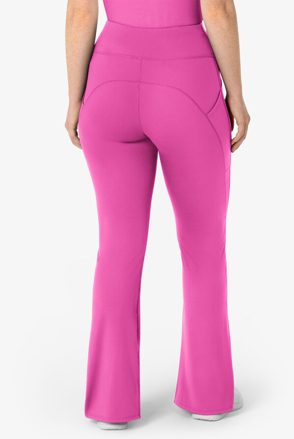 Wink Renew Knit Women's 5-Pocket STRETCH Yoga Waist Flare Leg Scrub Pants - Raspberry - 2