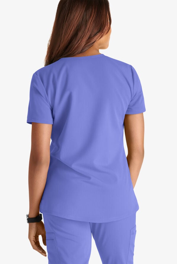 Cherokee Atmos Women's 2-Pocket STRETCH Coolmax V-Neck Scrub Top - Ceil Blue - 3