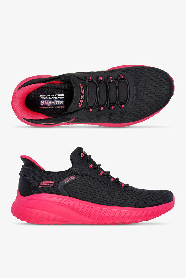Skechers Bobs Women's SLIP-INS Sport Squad Chaos Black/Hot Pink Athletic Nursing Shoes - null - 1