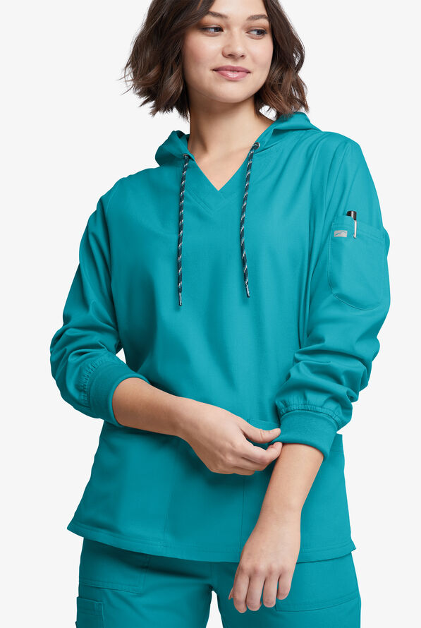 Sudadera médica manga larga Butter-Soft Originals con capucha y 5 bolsillos para mujer - Teal - 2