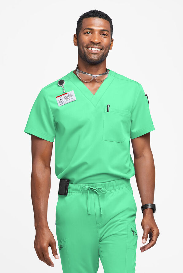 MOVEMENT by Butter-Soft Mars Men's 3-Pocket V-Neck Scrub Top - Neo Mint - 2