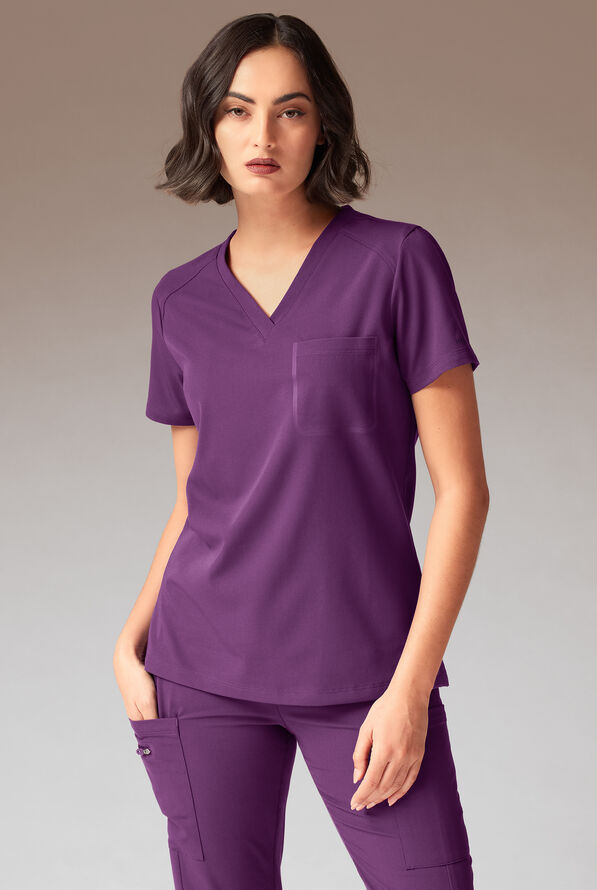 Hypothesis Meta-Base Women’s Single Pocket V-Neck Tuck In/Wear Out Scrub Top - Eggplant - 1