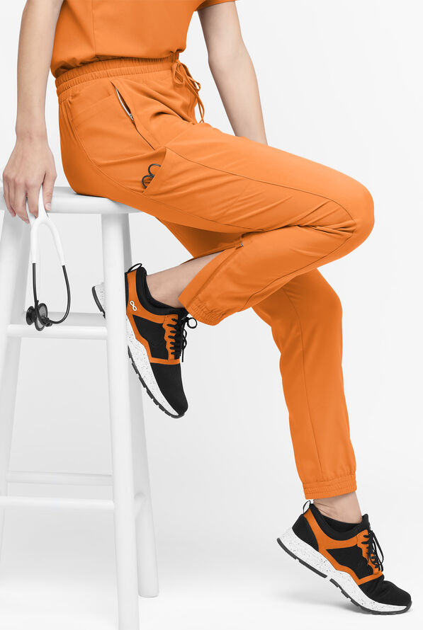 Easy STRETCH Kourtney Women's 5 Pocket Modern Slim Leg Jogger Scrub Pants - Petite - Apricot Crush - 1