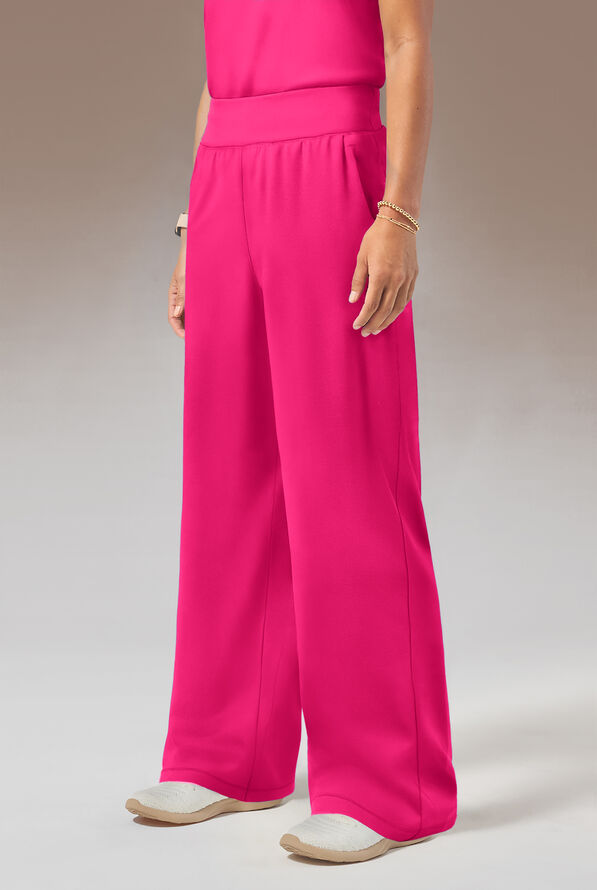 Hypothesis Y-Band Women's 6-Pocket Yoga-Style Knit Waist Wide Leg Scrub Pant - Reactive Pink - 3