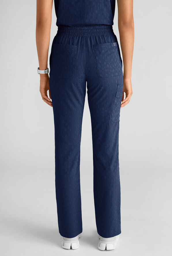 Easy STRETCH Naya Women's Jacquard 6-Pocket Straight Leg Scrub Pant - Navy - 6